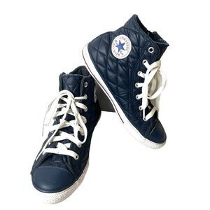 Converse All Star Big Kids Junior Sz 4 Blue Quilted High Top Zip/Lace Up Sneaker